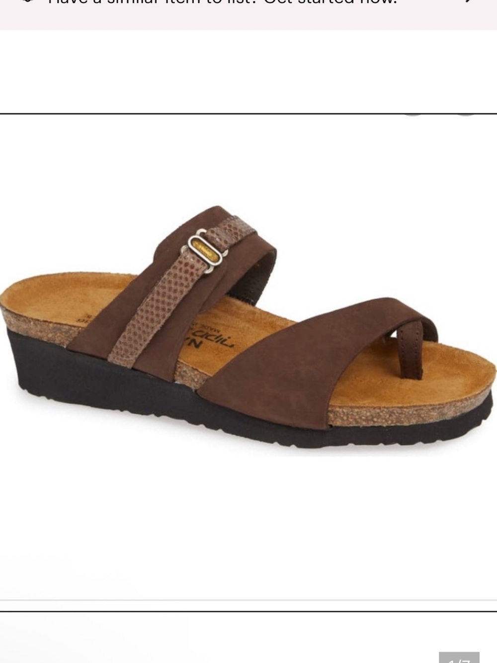 NAOT Jessica Brown Coffee Bean Lizard Accent Suede Toe Post Sandals EU38 US7-7.5